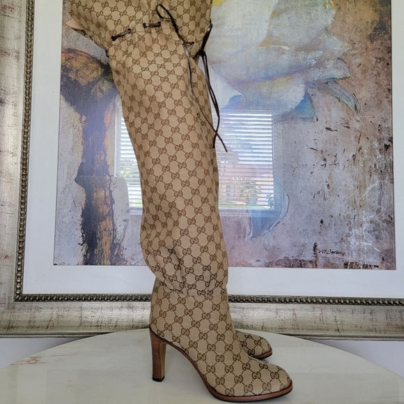 Gucci Lisa Over The Knee Boots GG Supreme Monogram Canvas Size 9 40 - Picture 4 of 10